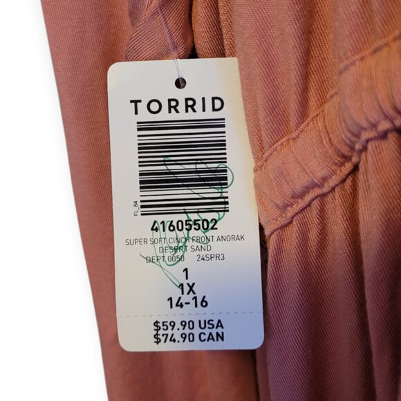 Torrid Super Soft Cinch‑Front Cardigan/Anorak — Size 1X NWT in desert sand (tan) - Picture 8 of 15